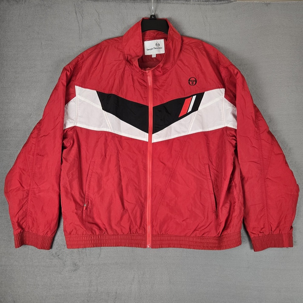 Sergio Tacchini Track Jacket Men 4XL Messina Red Colorblock Full Zip Windbreaker